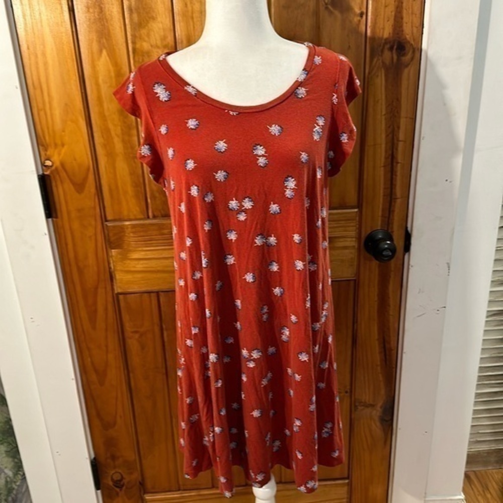 LOFT red floral knit sleeveless dress size L